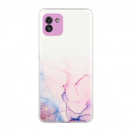 Samsung Galaxy A03 läpinäkyvä pinkki marmori suojakuori