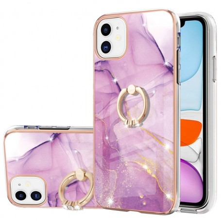 iPhone 11 pinkki marmori sormuspidike suojakuori