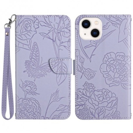 iPhone 13/14 violetit kukkia ja perhosia suojakotelo