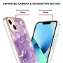 iPhone 13 / 14 violetti marmori suojakuori – huolella viimeistelty tuote lähikuvassa