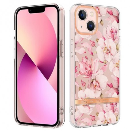 iPhone 14 Plus läpinäkyvä vaaleanpunaiset kukat suojakuori.
