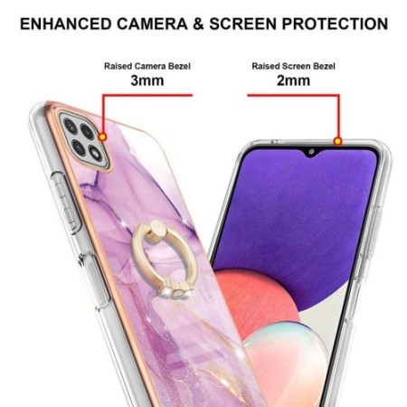 Samsung Galaxy A22 5G pinkki marmori sormuspidike suojakuori – huolella viimeistelty tuote lähikuvassa