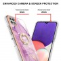 Samsung Galaxy A22 5G pinkki marmori sormuspidike suojakuori