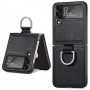 Samsung Galaxy Z Flip4 musta nahkasuojakuori sormuksella.