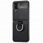 Samsung Galaxy Z Flip4 musta nahkasuojakuori sormuksella