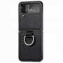 Samsung Galaxy Z Flip4 musta nahkasuojakuori sormuksella.