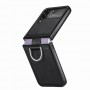 Samsung Galaxy Z Flip4 musta nahkasuojakuori sormuksella