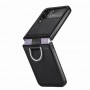 Samsung Galaxy Z Flip4 musta nahkasuojakuori sormuksella.
