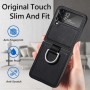 Samsung Galaxy Z Flip4 musta nahkasuojakuori sormuksella.