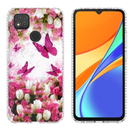Xiaomi Redmi 9C kukkia ja perhosia suojakuori.