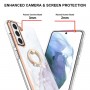 Samsung Galaxy S21 FE 5G valkoinen marmori sormuspidike suojakuori