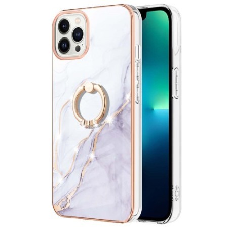 iPhone 14 Pro valkoinen marmori sormuspidike suojakuori – kaunis kuori esillä tuotekuvassa