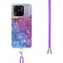 Xiaomi Redmi 10C violetti marmori suojakuori kaulanauhalla.