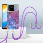 Xiaomi Redmi 10C violetti marmori suojakuori kaulanauhalla.