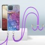 Samsung Galaxy A12 violetti marmori suojakuori kaulanauhalla.