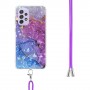 Samsung Galaxy A33 5G violetti marmori suojakuori kaulanauhalla.