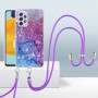 Samsung Galaxy A33 5G violetti marmori suojakuori kaulanauhalla.
