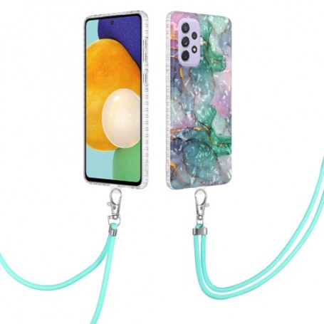 Samsung Galaxy A23 5G värikäs marmori suojakuori kaulanauhalla.