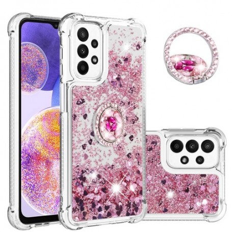 Samsung Galaxy A23 5G pinkki glitter hile sormuspidike suojakuori