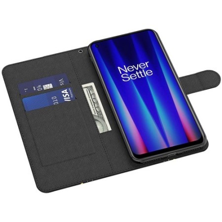 OnePlus 11 5G mustat kukat suojakotelo – lompakkokotelo tyylikkäästi esillä