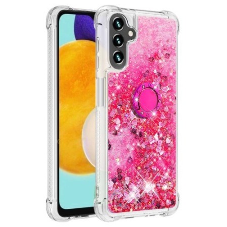 Samsung Galaxy A34 5G pinkki glitter hile sormuspidike suojakuori – joustvasta ja kestävästä muovista valmistettu suojakuori