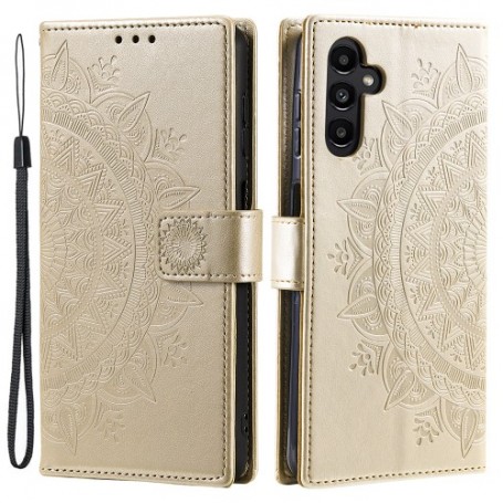 Samsung Galaxy A34 5G kullanvärinen mandala suojakotelo – kotelosta löytyy korttipaikat ja setelitasku