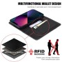 iPhone 13/14 RFID-suojattu musta suojakotelo – kannellinen puhelinlompakko tuotekuvassa