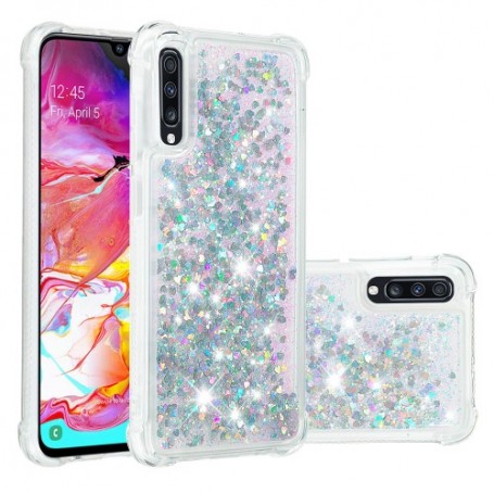 Samsung Galaxy A70 läpinäkyvä hopea suojakuori.