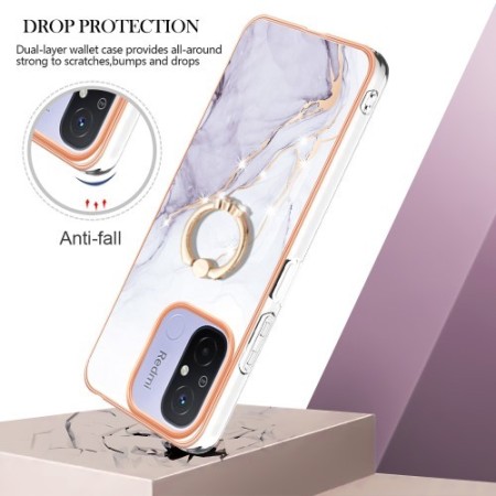 Xiaomi Redmi 12C valkoinen marmori sormuspidike suojakuori – kevyt ja ohut suojakuori puhelimen takaosassa