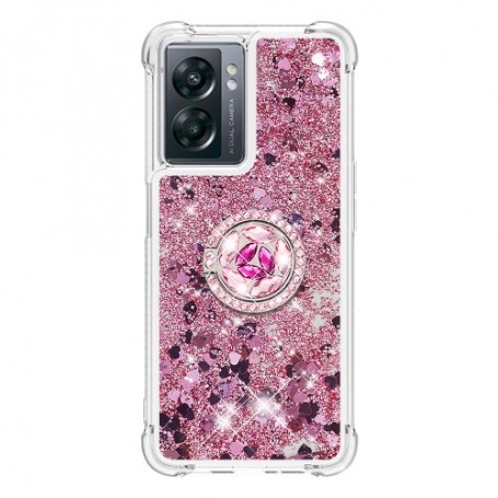 Oppo A77 5G pinkki glitter hile sormuspidike suojakuori