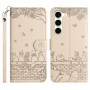 Samsung Galaxy S23 5G beige kissat suojakotelo – lompakkomallinen avattava kannellinen suojakotelo