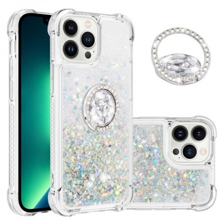 iPhone 15 Pro Max hopea glitter hile sormuspidike suojakuori – ohut ja tyylikäs suojakuori esillä