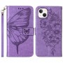 iPhone 15 violetti perhonen suojakotelo