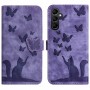 Samsung Galaxy A14 violetti kissa ja perhoset suojakotelo