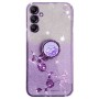 Samsung Galaxy A14 violetti glitter kukka sormuspidike suojakuori – minimalistinen mutta tehokas suoja