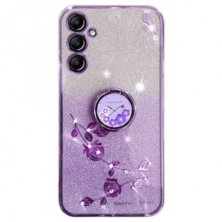 Samsung Galaxy A14 violetti glitter kukka sormuspidike suojakuori