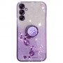 Samsung Galaxy A14 violetti glitter kukka sormuspidike suojakuori