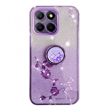 Honor X6A violetti glitter kukka sormuspidike suojakuori