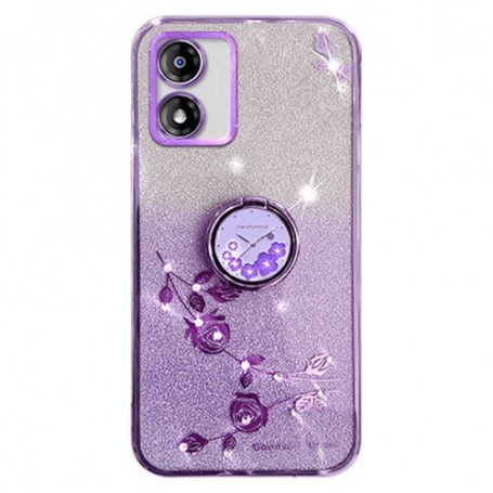 Motorola Moto E13 violetti glitter kukka sormuspidike suojakuori