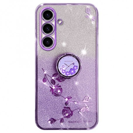 Samsung Galaxy S23 FE 5G violetti glitter kukka sormuspidike suojakuori