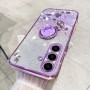 Samsung Galaxy S23 FE 5G violetti glitter kukka sormuspidike suojakuori