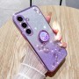 Samsung Galaxy S23 FE 5G violetti glitter kukka sormuspidike suojakuori