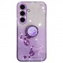 Samsung Galaxy A05s violetti glitter kukka sormuspidike suojakuori