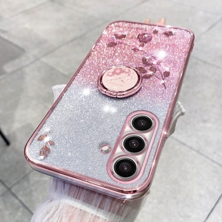 Samsung Galaxy A05s ruusukulta glitter kukka sormuspidike suojakuori – laadukas rakenne näkyy lähikuvasta