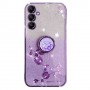 Samsung Galaxy A25 5G violetti glitter kukka sormuspidike suojakuori