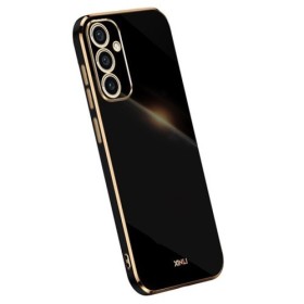 Samsung Galaxy A15 musta suojakuori kullanvärisillä reunuksilla – ohut ja tyylikäs suojakuori esillä