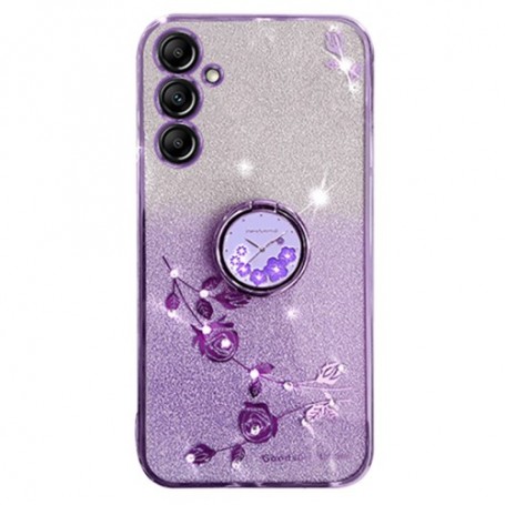 Samsung Galaxy A15 violetti glitter kukka sormuspidike suojakuori