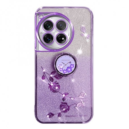 OnePlus 12 5G violetti glitter kukka sormuspidike suojakuori