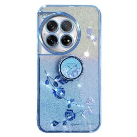 OnePlus 12 5G vaaleansininen glitter kukka sormuspidike suojakuori – joustvasta ja kestävästä muovista valmistettu suojakuori