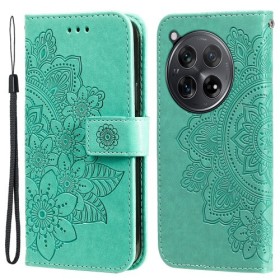 OnePlus 12R mintunvihreä mandala suojakotelo – kannellinen puhelinlompakko tuotekuvassa